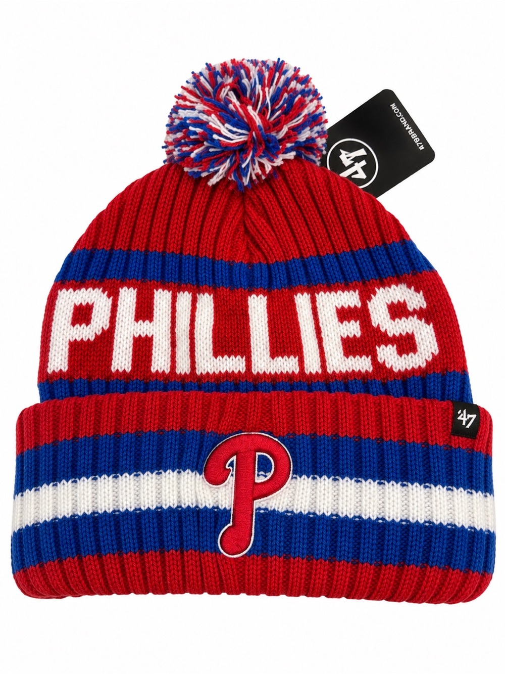 ’47 Brand Philadelphia Phillies Pom Knit Beanie Hat Red Blue White NWT